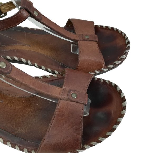 Ariat Shalimar Leather Open Toe Wedge T-Strap Sandals Size 10 Brown Stud Comfort - Picture 3 of 16